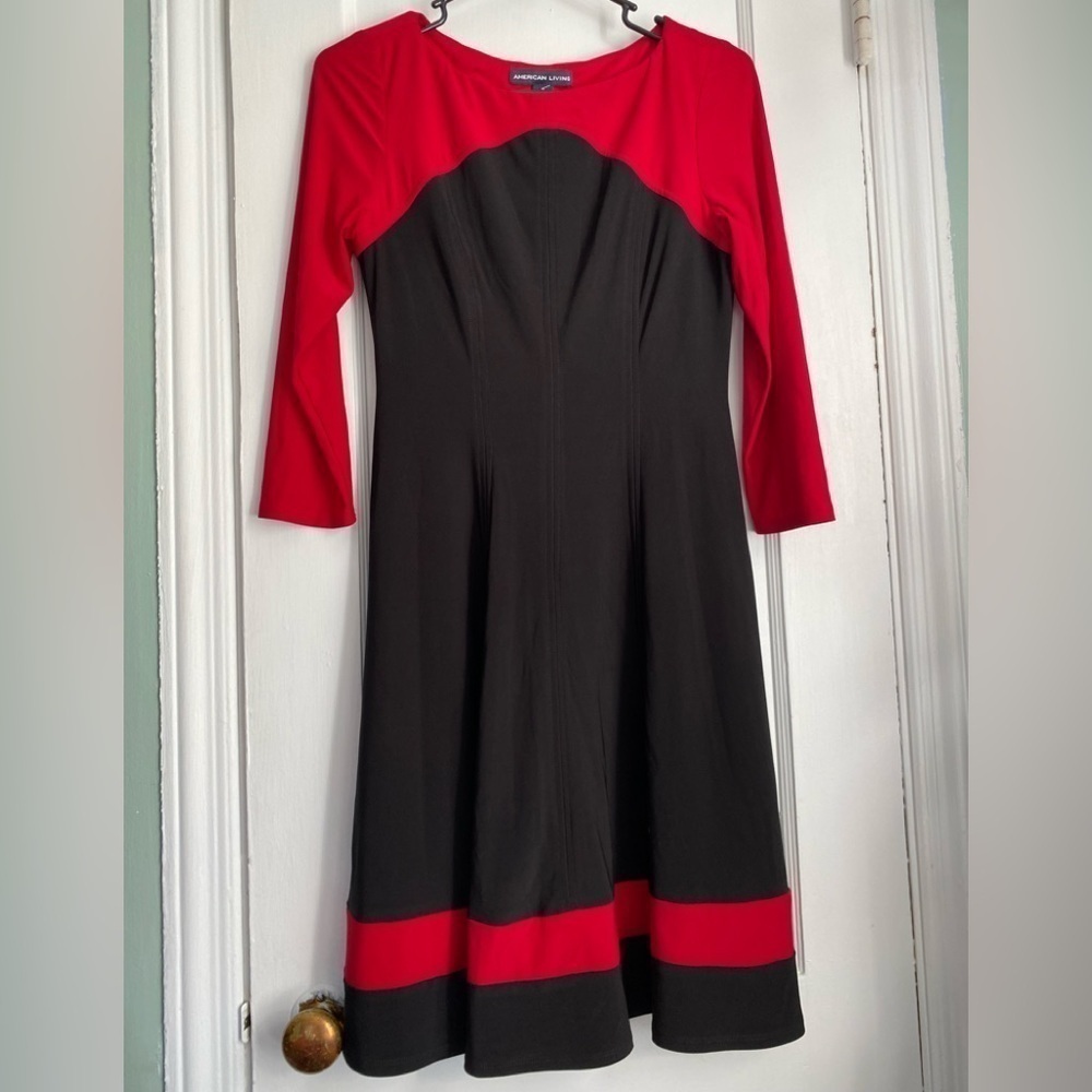 American Living Black/ Red long Sleeves Skater Pullover Dress, Size 4